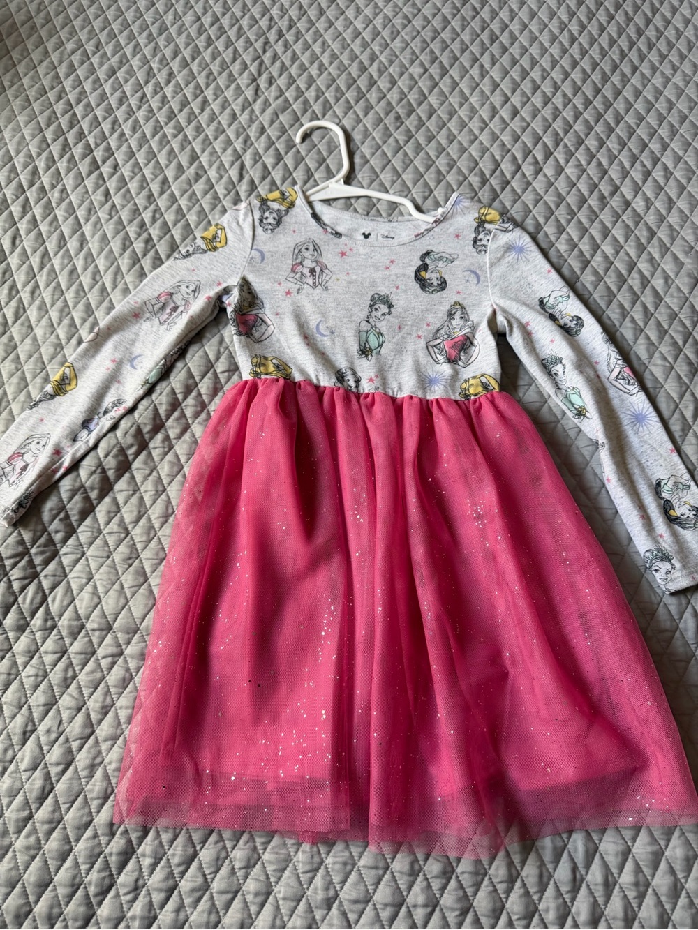 Girls Pink Tulle Dress with Princess Print Top